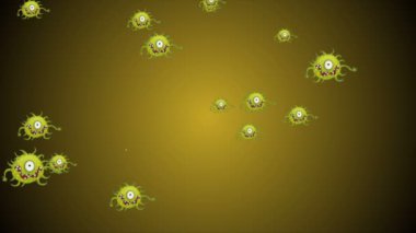 Coronavirus Covid-19 virüsü 2019-ncov pnömoni kanında. Tıbbi Virüs gerçekçi bir model. Döngülü Coronavirus animasyonu. Mikroorganizmalar, Patojen bakterileri. Parçacıklar.