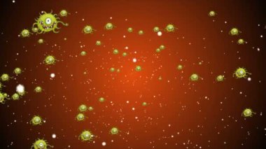 Coronavirus Covid-19 virüsü 2019-ncov pnömoni kanında. Tıbbi Virüs gerçekçi bir model. Döngülü Coronavirus animasyonu. Mikroorganizmalar, Patojen bakterileri. Parçacıklar.