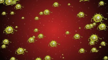 Coronavirus Covid-19 virüsü 2019-ncov pnömoni kanında. Tıbbi Virüs gerçekçi bir model. Döngülü Coronavirus animasyonu. Mikroorganizmalar, Patojen bakterileri. Parçacıklar.