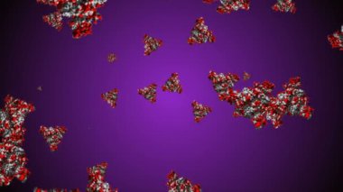 Coronavirus Covid-19 virüsü 2019-ncov pnömoni kanında. Tıbbi Virüs gerçekçi bir model. Döngülü Coronavirus animasyonu. Mikroorganizmalar, Patojen bakterileri. Parçacıklar.