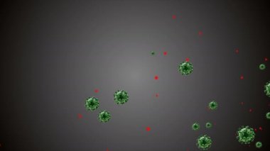 Coronavirus Covid-19 enfekte virüs 2019-ncov pnömoni kanında. Tıbbi Virüs gerçekçi bir model. Coronavirus animasyonu. Mikroorganizmalar, Patojen bakterileri. Parçacıklar.