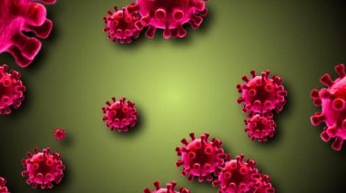 Coronavirus Covid-19 enfekte virüs 2019-ncov pnömoni kanında. Tıbbi Virüs gerçekçi bir model. Coronavirus animasyonu. Mikroorganizmalar, Patojen bakterileri. Parçacıklar.