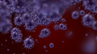 Tıbbi illüstrasyon 2d, hücrelerin 3 boyutlu animasyon arka planı, dünyadaki bakteri virüsleri. İnsan riski virüsü. Coronavirus. Mikroskobik görüntü. Makro hücre modelleri yüzüyor. Coronavirus evli gülümsüyor emoji karakterleri bakteriler animasyon arka planı.