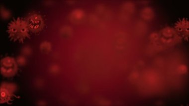 Tıbbi illüstrasyon 2d, hücrelerin 3 boyutlu animasyon arka planı, dünyadaki bakteri virüsleri. İnsan riski virüsü. Coronavirus. Mikroskobik görüntü. Makro hücre modelleri yüzüyor. Coronavirus evli gülümsüyor emoji karakterleri bakteriler animasyon arka planı.