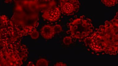 Tıbbi illüstrasyon 2d, hücrelerin 3 boyutlu animasyon arka planı, dünyadaki bakteri virüsleri. İnsan riski virüsü. Coronavirus. Mikroskobik görüntü. Makro hücre modelleri yüzüyor.