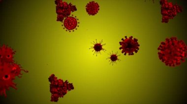 Tıbbi illüstrasyon 2d, hücrelerin 3 boyutlu animasyon arka planı, dünyadaki bakteri virüsleri. İnsan riski virüsü. Coronavirus. Mikroskobik görüntü. Makro hücre modelleri yüzüyor. Coronavirus evli gülümsüyor emoji karakterleri bakteriler animasyon arka planı.