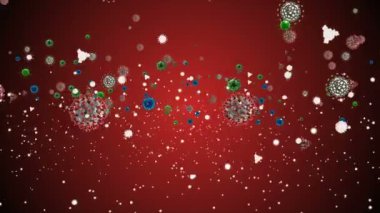 Tıbbi illüstrasyon 2d, hücrelerin 3 boyutlu animasyon arka planı, dünyadaki bakteri virüsleri. İnsan riski virüsü. Coronavirus. Mikroskobik görüntü. Makro hücre modelleri yüzüyor. Coronavirus evli gülümsüyor emoji karakterleri bakteriler animasyon arka planı.
