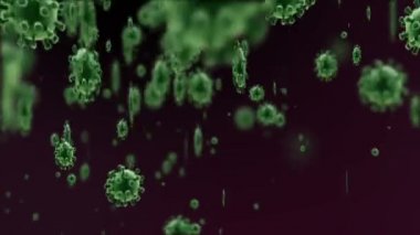 Tıbbi illüstrasyon 2d, hücrelerin 3 boyutlu animasyon arka planı, dünyadaki bakteri virüsleri. İnsan riski virüsü. Coronavirus. Mikroskobik görüntü. Makro hücre modelleri yüzüyor. Coronavirus evli gülümsüyor emoji karakterleri bakteriler animasyon arka planı.