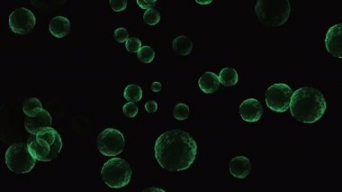 Coronavirus, Covid-19 Aşıları. Coronavirus aşısı arka plan görüntüleri. Dezenfekte köpükleri jel. Kovid 19 aşı haplarından oluşan yüzen hücreler insan organizmasında. Siyah arkaplanda Coronavirus hücresi.