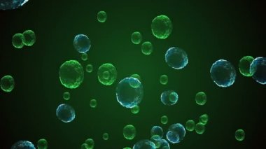 Coronavirus, Covid-19 Aşıları. Coronavirus aşısı arka plan görüntüleri. Dezenfekte köpükleri jel. Kovid 19 aşı haplarından oluşan yüzen hücreler insan organizmasında. Siyah arkaplanda Coronavirus hücresi.