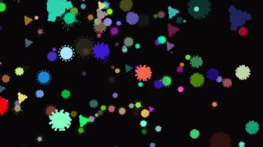 Coronavirus, Covid-19 Aşıları. Coronavirus aşısı arka plan görüntüleri. Dezenfekte köpükleri jel. Kovid 19 aşı haplarından oluşan yüzen hücreler insan organizmasında. Siyah arkaplanda Coronavirus hücresi.