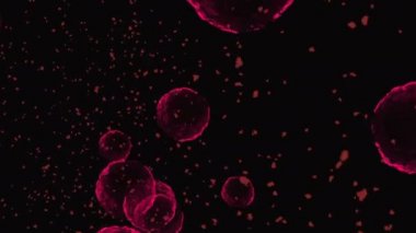 Coronavirus, Covid-19 Aşıları. Coronavirus aşısı arka plan görüntüleri. Dezenfekte köpükleri jel. Kovid 19 aşı haplarından oluşan yüzen hücreler insan organizmasında. Siyah arkaplanda Coronavirus hücresi.