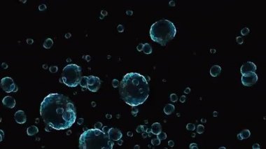 Coronavirus, Covid-19 Aşıları. Coronavirus aşısı arka plan görüntüleri. Dezenfekte köpükleri jel. Kovid 19 aşı haplarından oluşan yüzen hücreler insan organizmasında. Siyah arkaplanda Coronavirus hücresi.