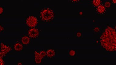 Tıbbi illüstrasyon 2d, hücrelerin 3 boyutlu animasyon arka planı, dünyadaki bakteri virüsleri. İnsan riski virüsü. Coronavirus. Mikroskobik görüntü. Makro hücre modelleri yüzüyor.