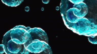 Coronavirus, Covid-19 Aşıları. Coronavirus aşısı arka plan görüntüleri. Dezenfekte köpükleri jel. Kovid 19 aşı haplarından oluşan yüzen hücreler insan organizmasında. Siyah arkaplanda Coronavirus hücresi.