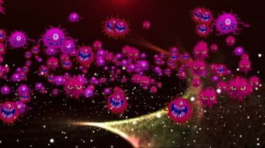 Tıbbi illüstrasyon 2d, hücrelerin 3 boyutlu animasyon arka planı, dünyadaki bakteri virüsleri. İnsan riski virüsü. Coronavirus. Mikroskobik görüntü. Makro hücre modelleri yüzüyor.