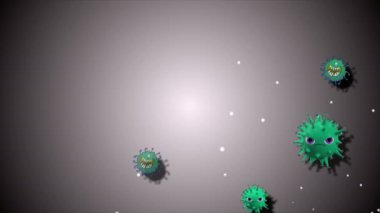 Tıbbi illüstrasyon 2d, hücrelerin 3 boyutlu animasyon arka planı, dünyadaki bakteri virüsleri. İnsan riski virüsü. Coronavirus. Mikroskobik görüntü. Makro hücre modelleri yüzüyor. Coronavirus evli gülümsüyor emoji karakterleri bakteriler animasyon arka planı.