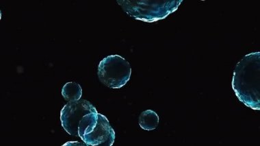 Coronavirus, Covid-19 Aşıları. Coronavirus aşısı arka plan görüntüleri. Dezenfekte köpükleri jel. Kovid 19 aşı haplarından oluşan yüzen hücreler insan organizmasında. Siyah arkaplanda Coronavirus hücresi.