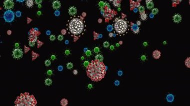 Coronavirus, Covid-19 Aşıları. Coronavirus aşısı arka plan görüntüleri. Dezenfekte köpükleri jel. Kovid 19 aşı haplarından oluşan yüzen hücreler insan organizmasında. Siyah arkaplanda Coronavirus hücresi.