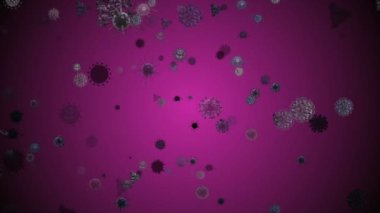 Tıbbi illüstrasyon 2d, hücrelerin 3 boyutlu animasyon arka planı, dünyadaki bakteri virüsleri. İnsan riski virüsü. Coronavirus. Mikroskobik görüntü. Makro hücre modelleri yüzüyor. Coronavirus evli gülümsüyor emoji karakterleri bakteriler animasyon arka planı.