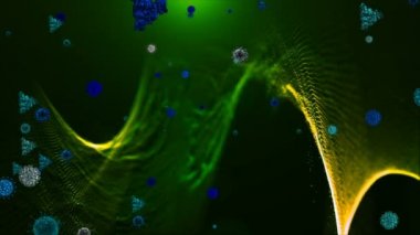 Tıbbi illüstrasyon 2d, hücrelerin 3 boyutlu animasyon arka planı, dünyadaki bakteri virüsleri. İnsan riski virüsü. Coronavirus. Mikroskobik görüntü. Makro hücre modelleri yüzüyor.