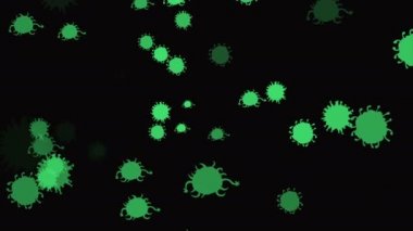 Tıbbi illüstrasyon 2d, hücrelerin 3 boyutlu animasyon arka planı, dünyadaki bakteri virüsleri. İnsan riski virüsü. Coronavirus. Mikroskobik görüntü. Makro hücre modelleri yüzüyor.