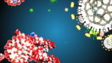 Coronavirus Hücreleri illüstrasyon arka planı. Coronavirus Covid-19 enfekte virüs 2019-ncov pnömoni kanında. Tıbbi Virüs gerçekçi bir model. Coronavirus duvar kağıdı. Mikroorganizmalar, Patojenler bakterisi.