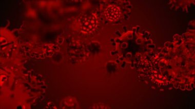 Tıbbi illüstrasyon 2d, hücrelerin 3 boyutlu animasyon arka planı, dünyadaki bakteri virüsleri. İnsan riski virüsü. Coronavirus. Mikroskobik görüntü. Makro hücre modelleri yüzüyor. Coronavirus evli gülümsüyor emoji karakterleri bakteriler animasyon arka planı.