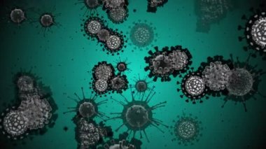 Tıbbi illüstrasyon 2d, hücrelerin 3 boyutlu animasyon arka planı, dünyadaki bakteri virüsleri. İnsan riski virüsü. Coronavirus. Mikroskobik görüntü. Makro hücre modelleri yüzüyor. Coronavirus evli gülümsüyor emoji karakterleri bakteriler animasyon arka planı.