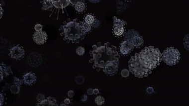 Coronavirus, Covid-19 Aşıları. Coronavirus aşısı arka plan görüntüleri. Dezenfekte köpükleri jel. Kovid 19 aşı haplarından oluşan yüzen hücreler insan organizmasında. Siyah arkaplanda Coronavirus hücresi.