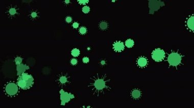 Coronavirus, Covid-19 Aşıları. Coronavirus aşısı arka plan görüntüleri. Dezenfekte köpükleri jel. Kovid 19 aşı haplarından oluşan yüzen hücreler insan organizmasında. Siyah arkaplanda Coronavirus hücresi.
