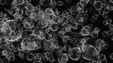 Coronavirus, Covid-19 Aşıları. Coronavirus aşısı arka plan görüntüleri. Dezenfekte köpükleri jel. Kovid 19 aşı haplarından oluşan yüzen hücreler insan organizmasında. Siyah arkaplanda Coronavirus hücresi.