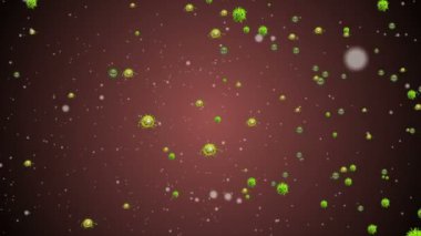 Tıbbi illüstrasyon 2d, hücrelerin 3 boyutlu animasyon arka planı, dünyadaki bakteri virüsleri. İnsan riski virüsü. Coronavirus. Mikroskobik görüntü. Makro hücre modelleri yüzüyor. Coronavirus evli gülümsüyor emoji karakterleri bakteriler animasyon arka planı.