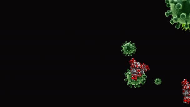 医学插图2D 3D动画背景的细胞 细菌病毒在世界上 人类危险病毒 Coronavirus 微观的观点 巨细胞模型漂浮 Coronavirus Evli笑着表情符号细菌动画背景 — 图库视频影像