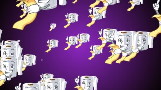 Toalett Roll Illustration Bakgrund Animation Toalettpapper Emoji Leenden Karaktärer Coronavirus — Stockvideo