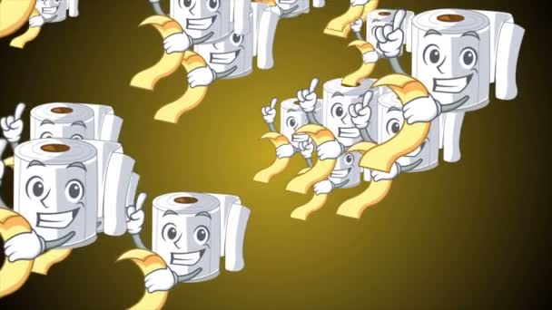 Toalett Roll Illustration Bakgrund Animation Toalettpapper Emoji Leenden Karaktärer Coronavirus — Stockvideo