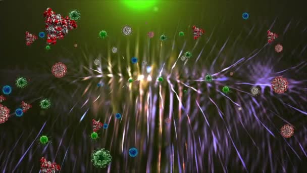Tıbbi Illüstrasyon Hücrelerin Boyutlu Animasyon Arka Planı Dünyadaki Bakteri Virüsleri — Stok video