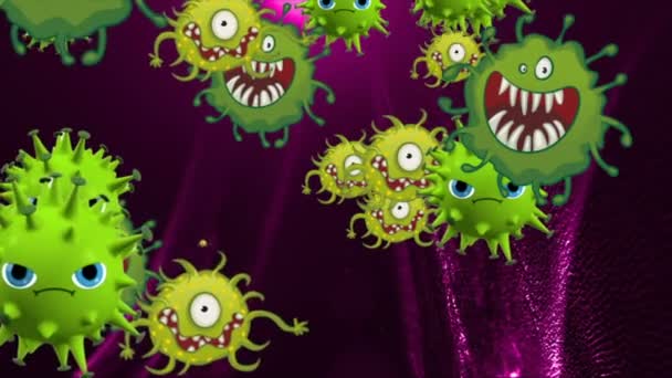 医療イラスト2次元 細胞の3Dアニメーション背景 世界の細菌ウイルス 人間の危険性ウイルス コロナウイルス 顕微鏡画像 フローティングマクロセルモデル — ストック動画
