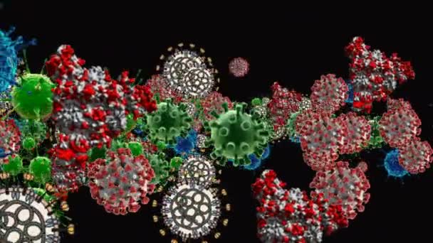 医学插图2D 3D动画背景的细胞 细菌病毒在世界上 人类危险病毒 Coronavirus 微观的观点 宏观细胞模型漂浮 — 图库视频影像