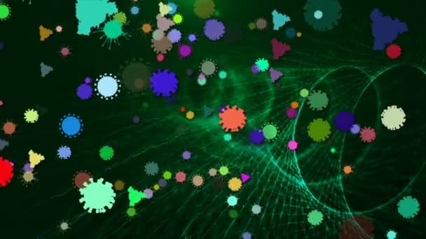 Illustration médicale 2d, fond d'animation 3d de cellules, virus bactériens dans le monde. Virus du risque humain. Coronavirus. Vue microscopique. Modèles de cellules macro flottant .