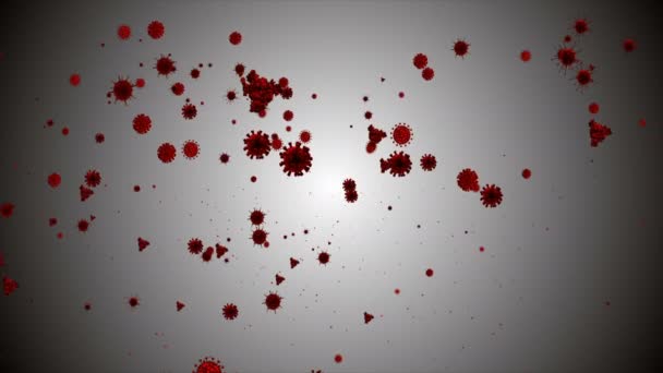 Illustration médicale 2d, fond d'animation 3d de cellules, virus bactériens dans le monde. Virus du risque humain. Coronavirus. Vue microscopique. Macro modèles de cellules flottantes. Coronavirus evli sourit émoji personnages bactériums animation fond .