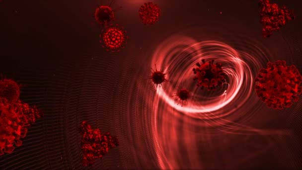 医療イラスト2次元 細胞の3Dアニメーション背景 世界の細菌ウイルス 人間の危険性ウイルス コロナウイルス 顕微鏡画像 フローティングマクロセルモデル — ストック動画