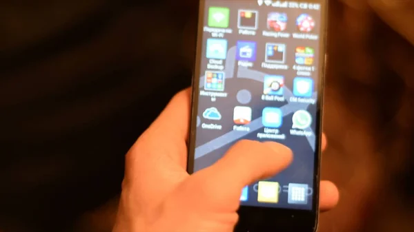 Man Using Touch Screen Smartphone Stok Resim