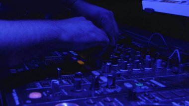 music mixing console, closeup. DJ Desk 