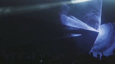 abstract dark background with glowing neon laser lights. 3d rendering