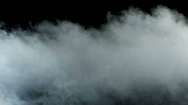 Gerçekçi Bulutlar, sis, duman, sis, buhar, duman, duman, kara zeminde kuru buz dumanı. Poster, duvar kağıdı, doku, bayrak, hala tasarım.