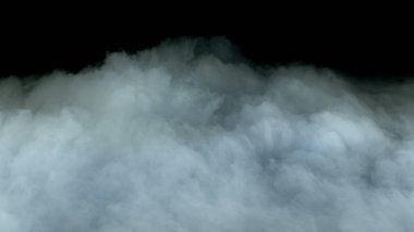 Gerçekçi Bulutlar, sis, duman, sis, buhar, duman, duman, kara zeminde kuru buz dumanı. Poster, duvar kağıdı, doku, bayrak, hala tasarım.