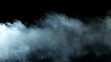 Siyah arka planda Real Smoke 'un fotoğrafı. Farklı projeler için gerçekçi bir örtüşme. Bulutlar sis, sis, sis, buhar.