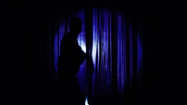 İki adamın savaşını sahnelemek, komedi, komedyen boksu, perde arkasında. İki çizgi roman dövüşçüsünün siluetleri. Savaşın bir parodisi. Manyak belgesel hikayeleri kullanmak çok kullanışlı..