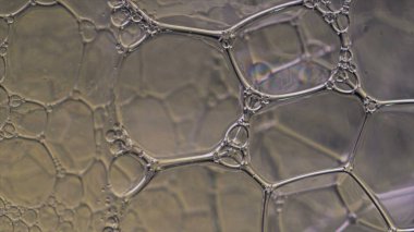 Sabun köpüğü makro gökkuşağı renkleri çok renkli desenler yaratıyor. Renkli köpük sabun köpüğü fotoğraf deseni duvar kağıdı afişi yüksek sinematik kalite (Kırmızı Ejder Kamerası).